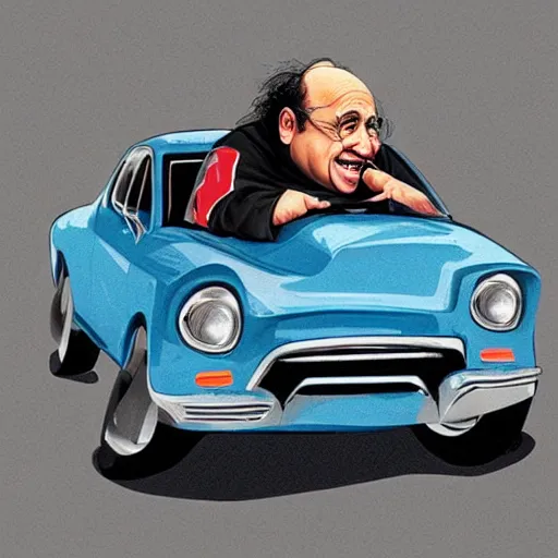 Image similar to danny devito in the style of a car