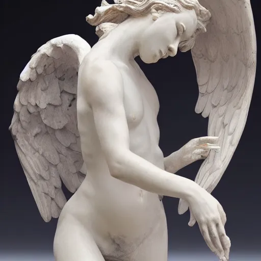 Image similar to marble fallen angel weeping in a sea of stars, statue by antonio canovoa, extremely detailed, 8 k