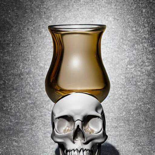 Image similar to a studio photograph of a skull goblet, solid color background, DSLR photography