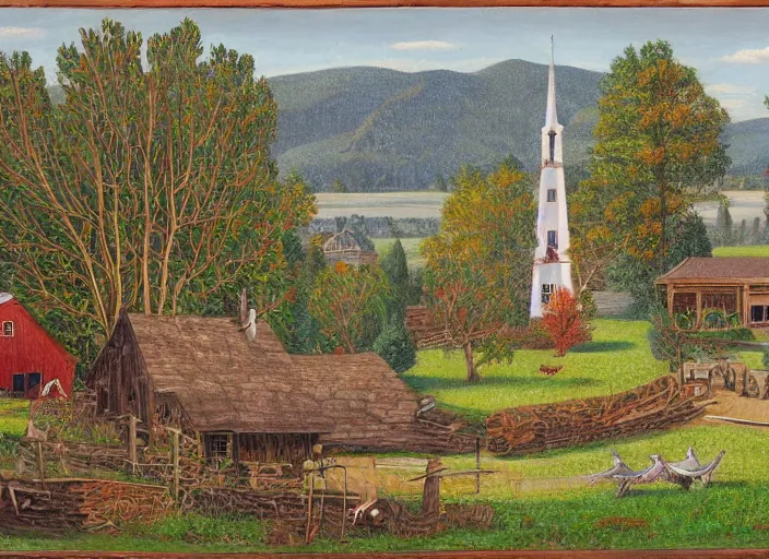 Image similar to folk art, lowbrow, matte painting, 3 - d highly detailed, in the style of anna mary robertson moses,