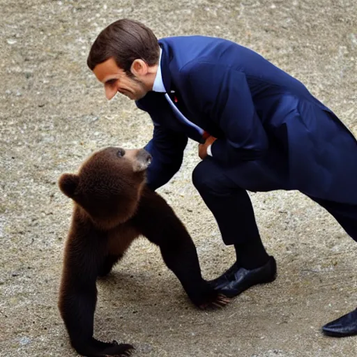 Image similar to emmanuel macron rinding a bear