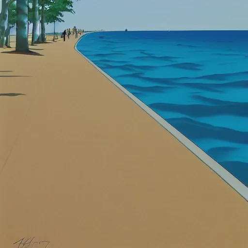 Prompt: a beautiful painting of a sunny day at the empty beach by hiroshi nagai and hirohiko araki, detailed line art