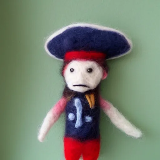 Image similar to a needle felted cartoon ish pirate, needle felting art.