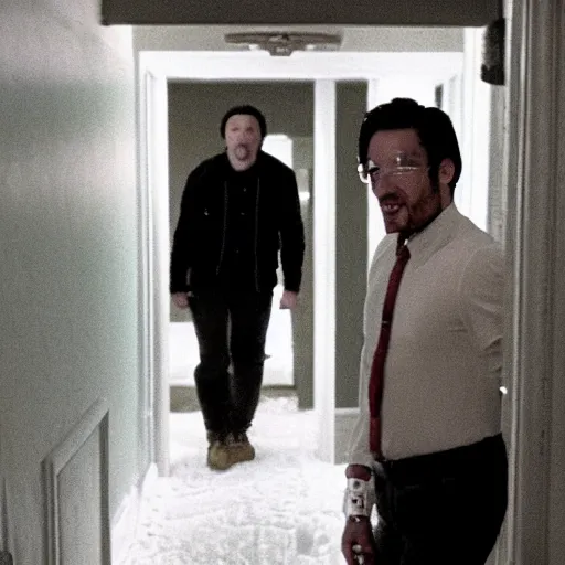 Image similar to a still of markiplier in the shining