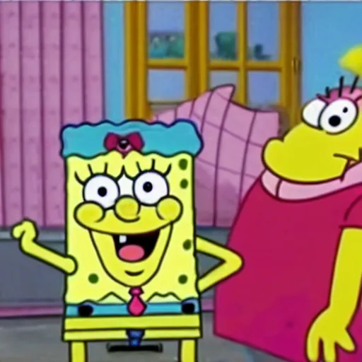 Prompt: spongebob squarepants making a cameo appearance in an episode of seinfeld