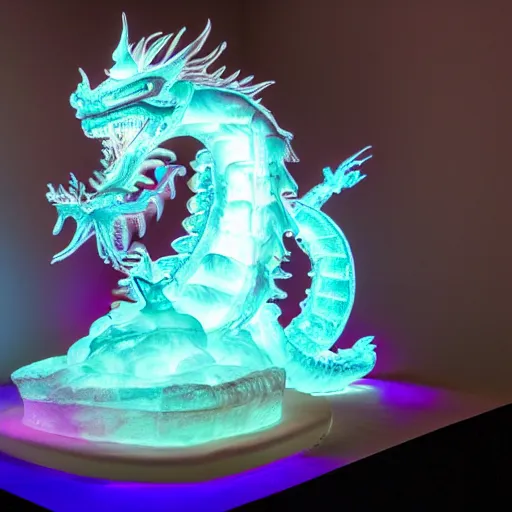 Image similar to an extremely detailed ice sculpture of a chinese dragon, studio lighting, 8K UHD