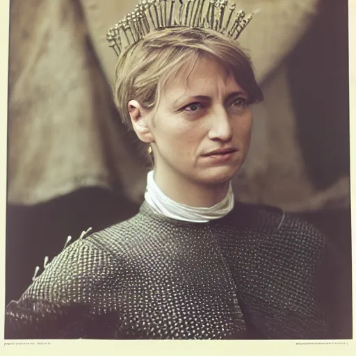 Prompt: Candid portrait photograph of Jeanne d'Arc taken by Annie Leibovitz