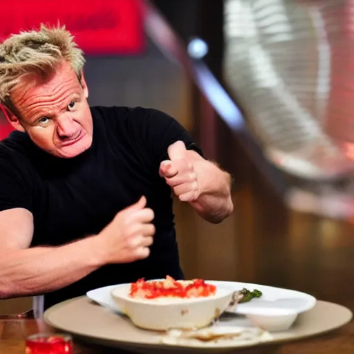 Image similar to gordon ramsey yelling and pointing at a baby