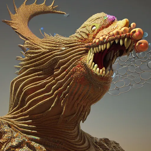 Image similar to a creature covered in scales and feathers spitting acid, art by geof darrow, substance 3 d painter, pbr textures, physical based rendering, cinematic, hyper realism, high detail, octane render, unreal engine, 8 k, smooth gradients, high contrast, depth of field, aperture f 2. 8