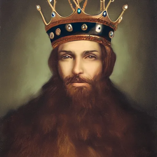 Image similar to man with a crown, smirk
