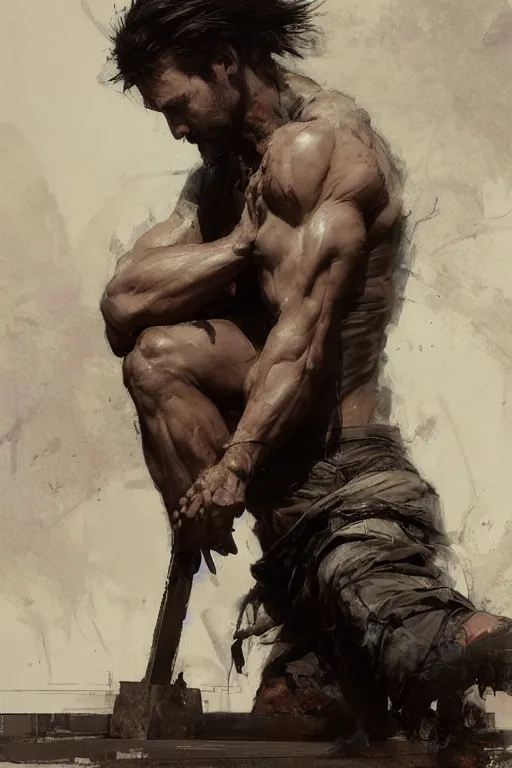 Image similar to man kneeling at the foot of a wooden cross, dramatic lighting art by Yoji Shinkawa by Richard Schmid by greg rutkowski by Sandra Chevrier by Jeremy Lipking cinematic dramatic, by frank miller, illustration by Ruan Jia and Mandy Jurgens and William-Adolphe Bouguereau, Artgerm, 4k, digital art, surreal, space dandy style, highly detailed, godsend, artstation, digital painting, concept art, smooth, sharp focus, illustration by Ruan Jia and Mandy Jurgens and William-Adolphe Bouguereau, Artgerm