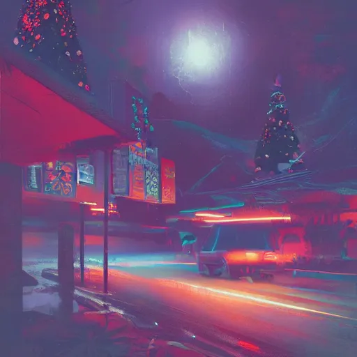 Prompt: christmas in hawaii by james gilleard and liam wong and jeremy mann, extra wide angle