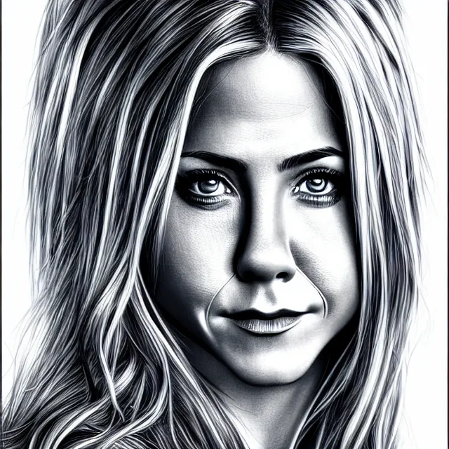 Prompt: aniston, chrome, stamp, highly detailed, 4 k, hdr, smooth, sharp focus, high resolution, award - winning photo, artgerm, photorealistic