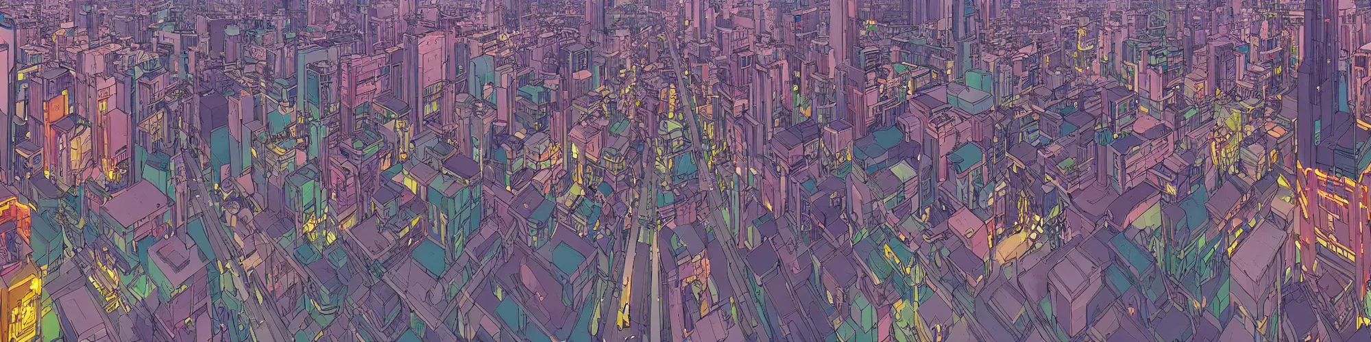 Prompt: panorama view of a city at street level, no cars. sharp focus, cinematic pose, cinematic lighting, unreal engine render. art by josan gonzales and moebius and deathburger.