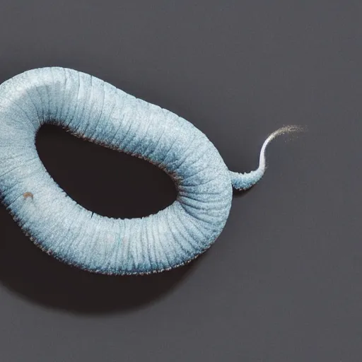 Prompt: studio photograph of a worm with a gray body and a blue head