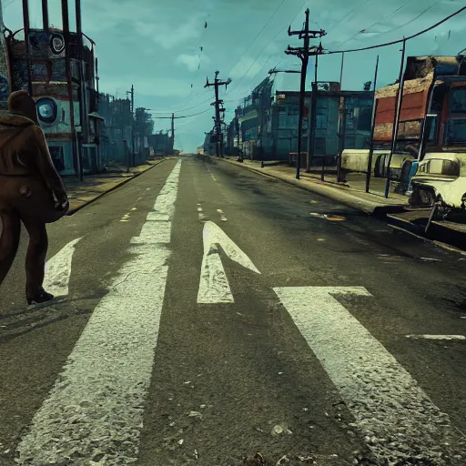 Image similar to Abbey Road post-nuclear war in Fallout 4, in game screenshot