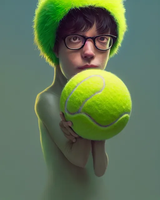 Image similar to highly detailed vfx portrait of a character of a tennis ball monster stephen bliss, chalk, unrealengine, greg rutkowski, loish, rhads, beeple, chalk, makoto shinkai and lois van baarle, ilya kuvshinov, rossdraws, tom bagshaw, basil gogos