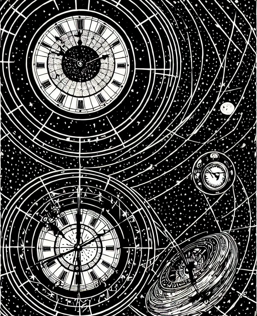 Prompt: majestic grandfather clock, round window looking out to the starry night sky, high details, intricately detailed, by vincent di fate, inking, 3 color screen print, masterpiece, trending on artstation,, sharp, details, hyper - detailed, hd, 4 k, 8 k