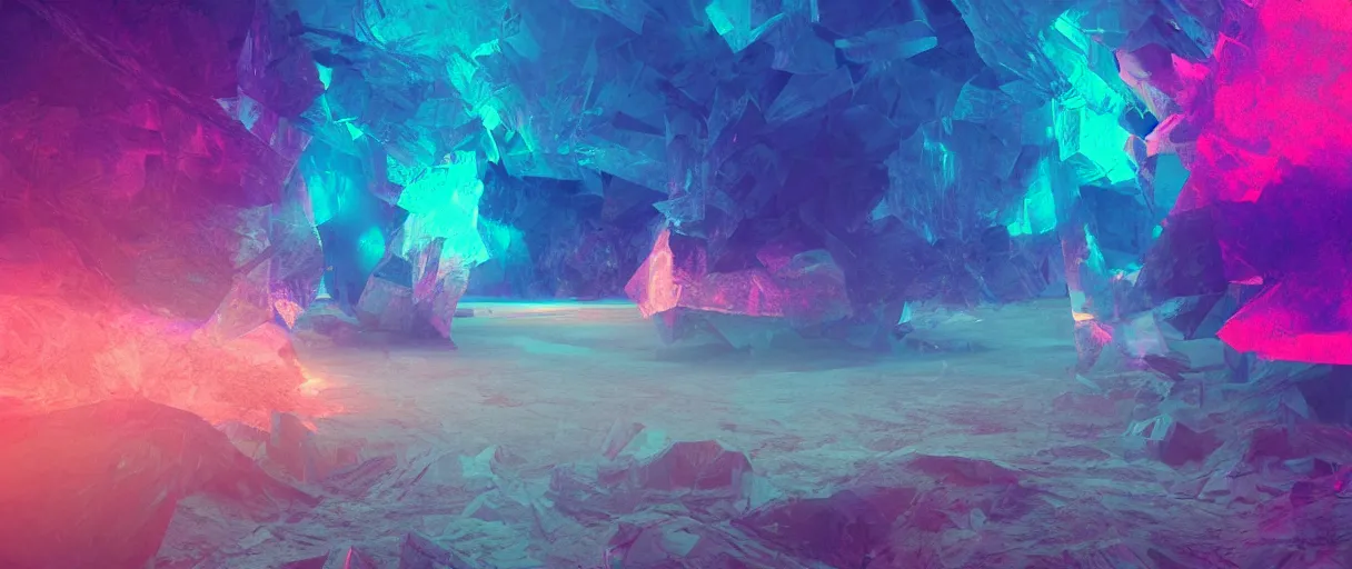 Image similar to dream landscape, simulation, glitch art, volumetric object, physical particles, translucence, cinematic lighting, iridescence, by ash thorpe