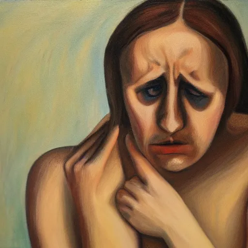 Prompt: sadness personified, a character study, oil on canvas, german expressionism