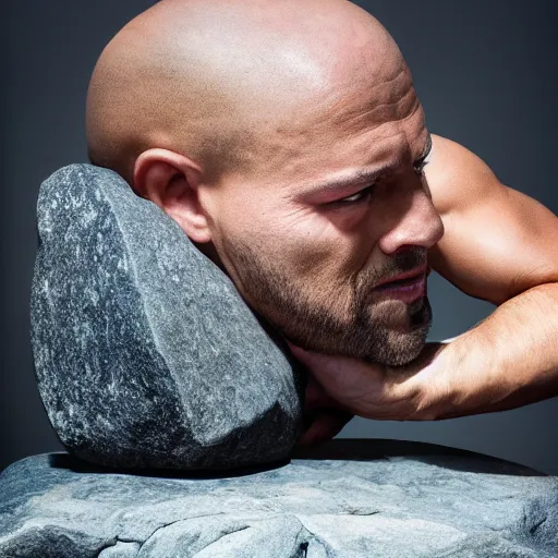 Prompt: Kevin heart really small whilst the rock holds him, realistic, 8k resolution, hyperdetailed, highly detailed, real life, studio lighting, high quality, photo