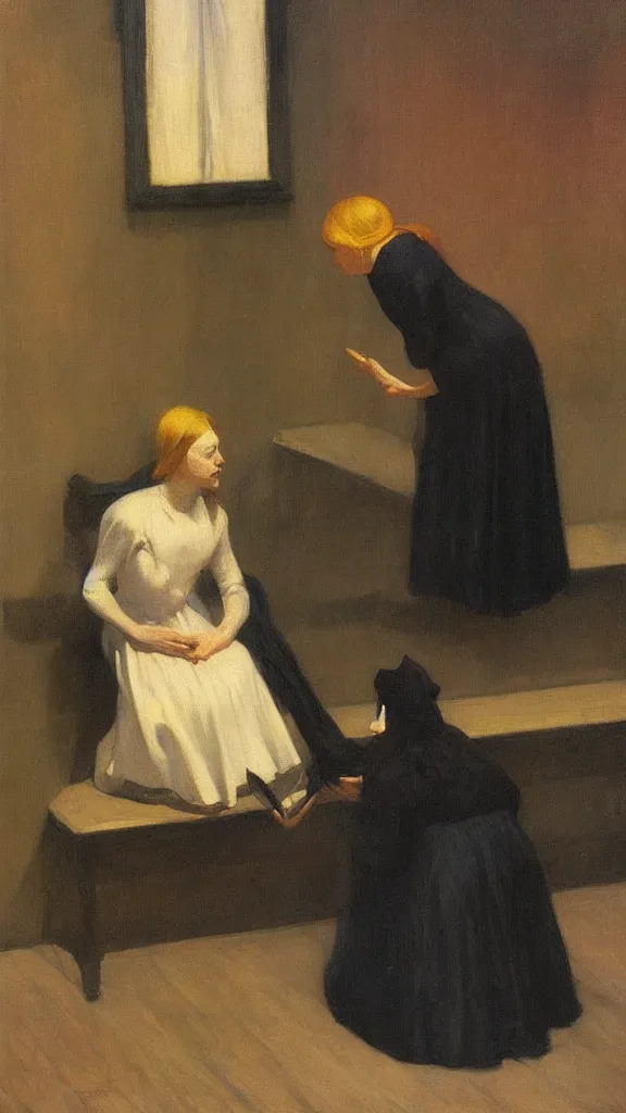 Prompt: witch paying for her sins, victorian painting, by edward hopper