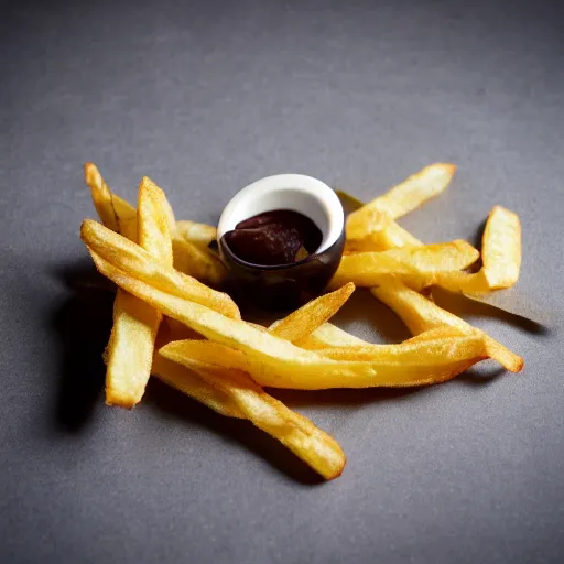 Image similar to photo of [ a single salted french fry chip ] shaped like that looks like stephen fry as a pixar character hybrid intercross mix cinematic lighting