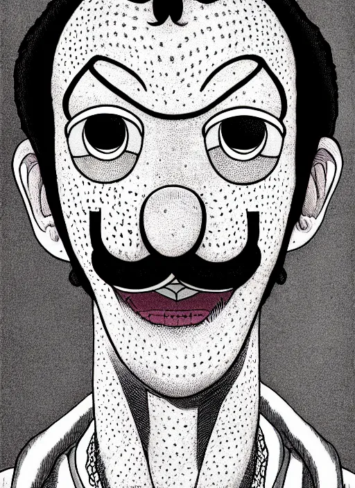 Image similar to portrait of waluigi, freckles, intricate, highly detailed, illustration, art by junji ito, junji ito
