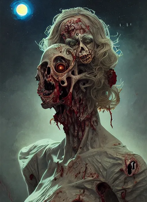 Image similar to a zombie astronaut , diffuse lighting, fantasy, intricate, elegant, highly detailed, lifelike, photorealistic, digital painting, artstation, illustration, concept art, smooth, sharp focus, art by John Collier and Albert Aublet and Krenz Cushart and Artem Demura and Alphonse Mucha