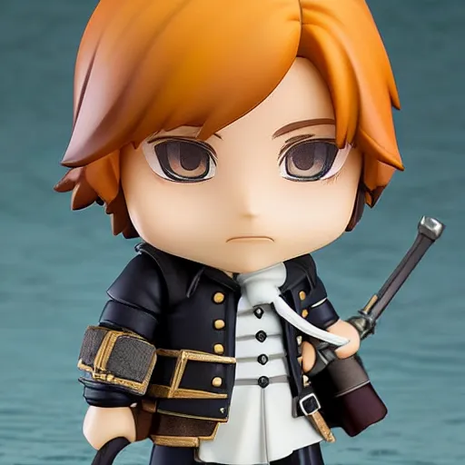 Prompt: Best photograph of Jamie Fraser nendoroid figure photo 50 mm studio lighting