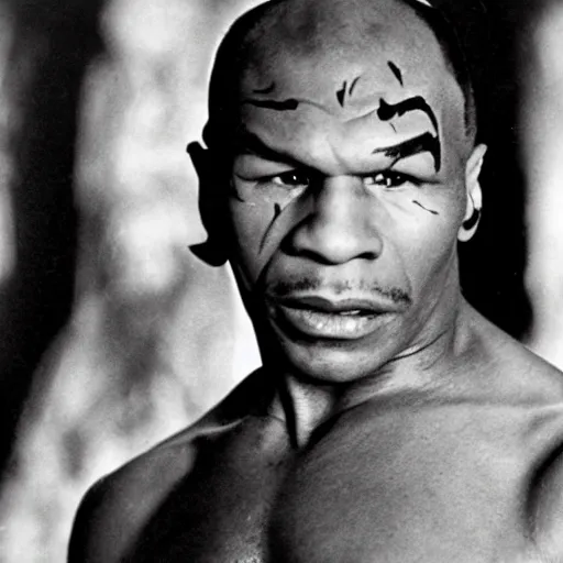 Image similar to mike tyson as dracula in the 1 9 2 2 film, black and white