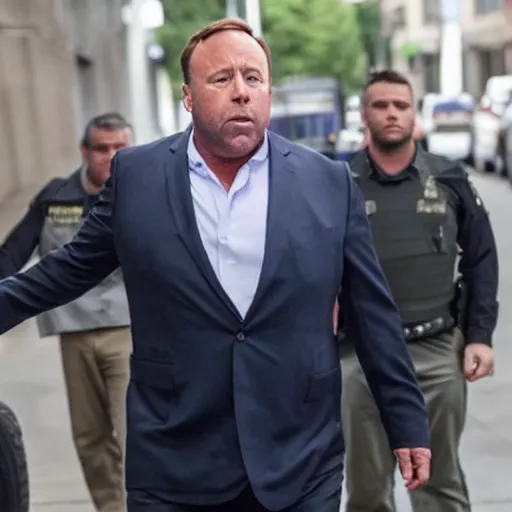 Image similar to photograph of alex jones realizing he is going to prison.