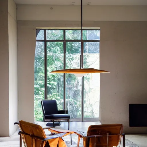 Image similar to midcentury modern wooden chair in the style of mies van der rough high end photoshoot