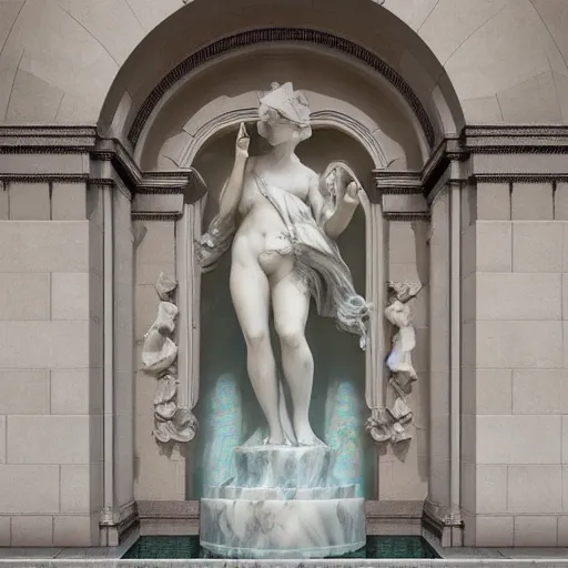 Image similar to “a delicate renaissance marble sculpture covered with water veil, highly detailed transparent marble cloth, gi, global illumination, physically based rendering, photorealistic, top light, dark background”