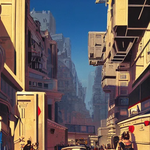 Image similar to detailed painting of a alien street with roman architecture and flying cars, artstation, syd mead, cinematic