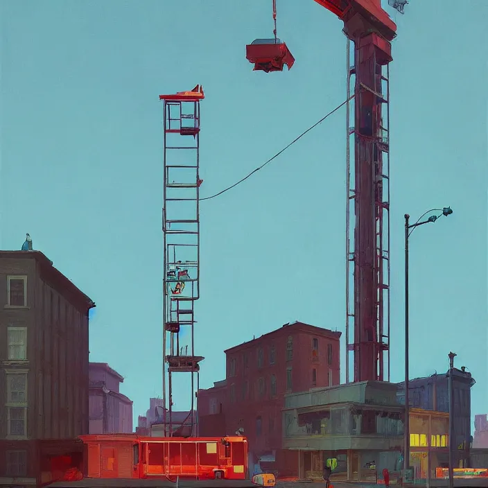 Image similar to elevator falling down from the sky, highly detailed, Edward Hopper and James Gilleard, Simon Stalenhag