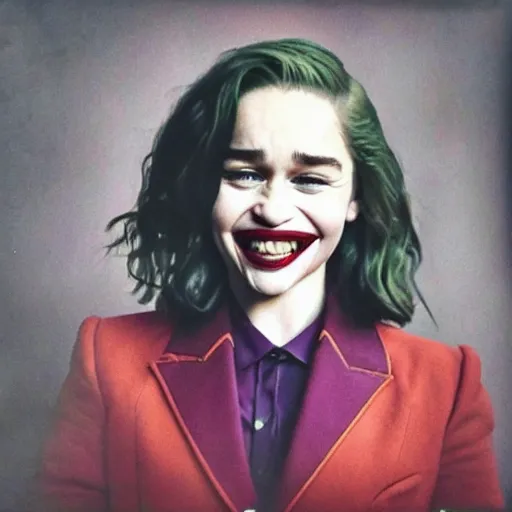 Prompt: Emilia Clarke as the joker, polaroid photograph, 4k