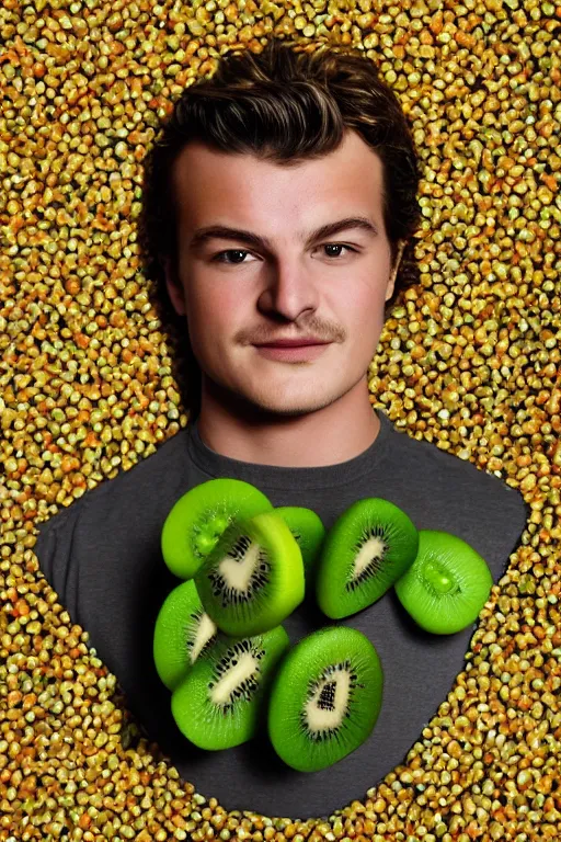 Image similar to 📷 joe keery made of kiwi fruit 🥝, made of food, head portrait, dynamic lighting, 4 k