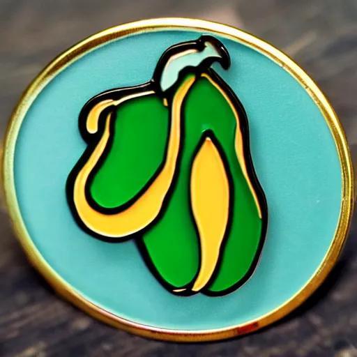 Prompt: a photo of a retro minimalistic enamel pin depicting an exploding jalapeno, use of negative space allowed, smooth curves