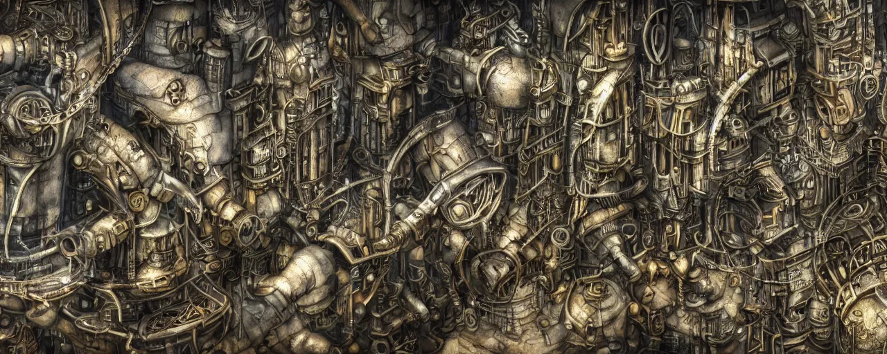 Image similar to biomechanical city, steampunk, close up, depth of field, photorealistic