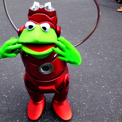 Image similar to “Animal from The Muppets, dressed as Iron Man”