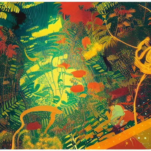 Image similar to disco diffusion painting of the jungle by victo ngai and malika favre, makoto shinkai, masterpiece, contest award winner