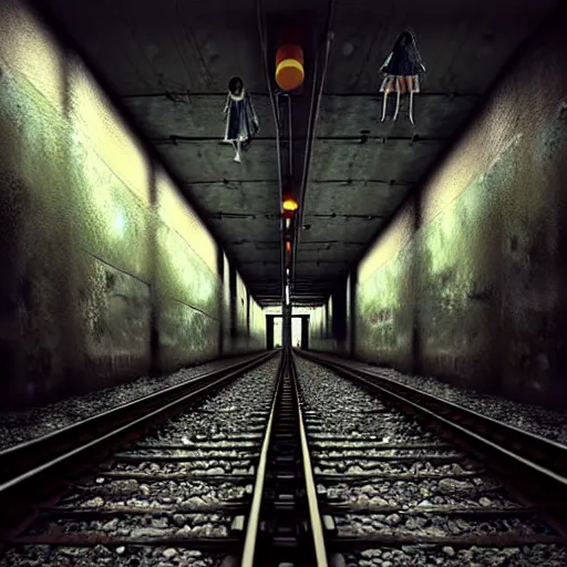 Image similar to michal karcz grunge painting of a subway station. Lifeless arms are looking out of the walls. creepy theme, detailed, elegant, intricate, 4k,