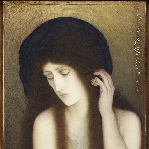 Image similar to The Second Coming! Hardly are those words out, when a vast image out of Spiritus Mundi troubles my sight, painted by Fernand Khnopff