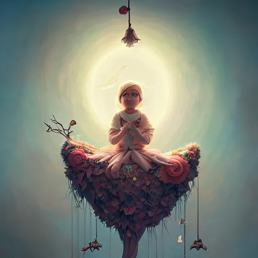 Prompt: lullaby of hope happiness, moody : : wes anderson, roger dean, sophie anderson, esao andrews : : ornate, dynamic, particulate, intricate, elegant, highly detailed, centered, artstation, smooth, sharp focus, octane render, 3 d