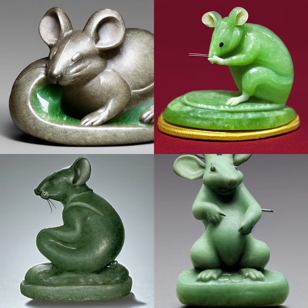 Prompt: a jade statue of a mouse on a cracker