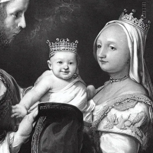 Image similar to a baby being crowned king of england