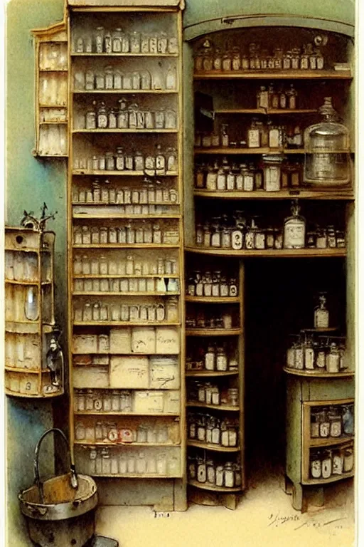 Image similar to ( ( ( ( ( 1 9 5 0 s apothecary shop. muted colors. ) ) ) ) ) by jean - baptiste monge!!!!!!!!!!!!!!!!!!!!!!!!!!!