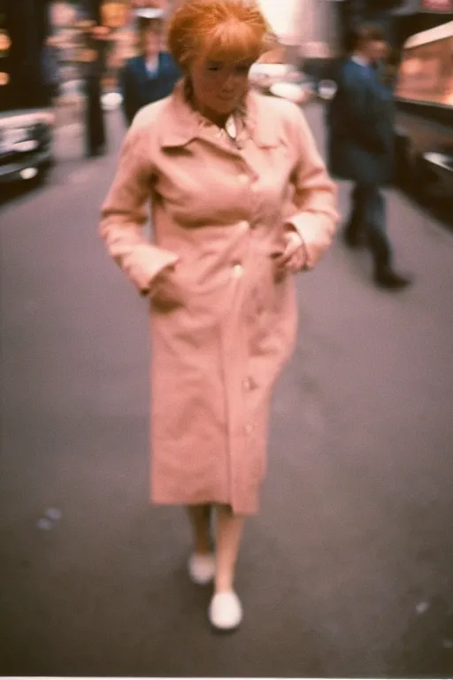 Image similar to close-up photography, ginger woman walking in New York, soft light, 35mm, film photo, Joel Meyerowitz