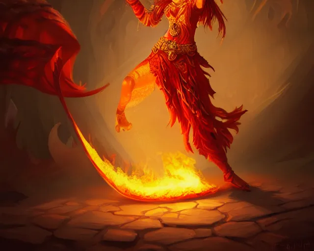 Image similar to fire dancer, deep focus, d & d, fantasy, intricate, elegant, highly detailed, digital painting, artstation, concept art, matte, sharp focus, illustration, hearthstone,